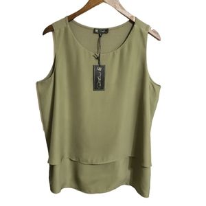 DG2 by Diane Gildman OliveMixed Media Easy Tank with Side Slits Women's XL